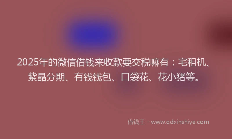 2025年的微信借钱来收款要交税嘛有：宅租机、紫晶分期、有钱钱包、口袋花、花小猪等。