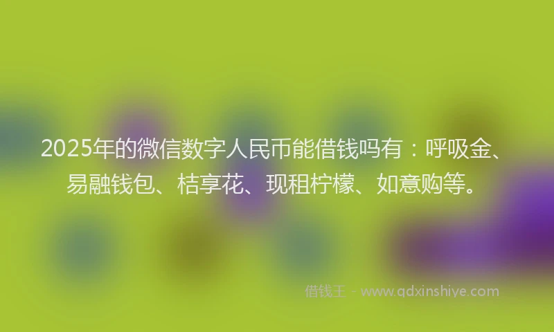 2025年的微信数字人民币能借钱吗有：呼吸金、易融钱包、桔享花、现租柠檬、如意购等。
