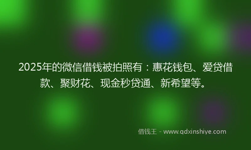2025年的微信借钱被拍照有：惠花钱包、爱贷借款、聚财花、现金秒贷通、新希望等。