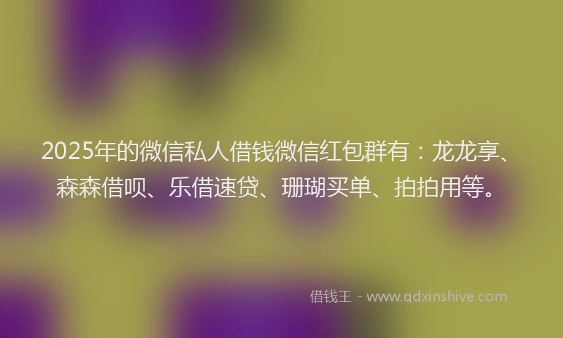 2025年的微信私人借钱微信红包群有：龙龙享、森森借呗、乐借速贷、珊瑚买单、拍拍用等。