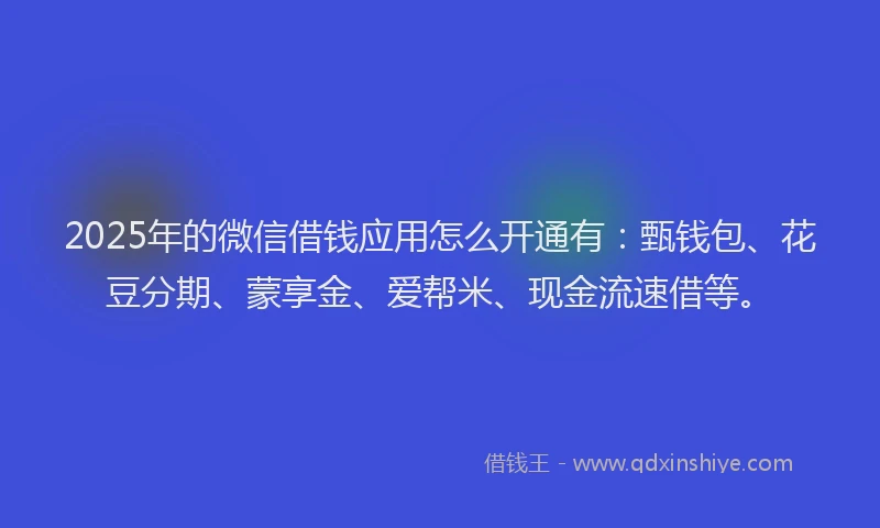 2025年的微信借钱应用怎么开通有：甄钱包、花豆分期、蒙享金、爱帮米、现金流速借等。