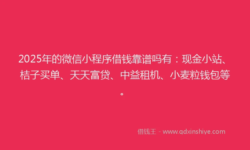 2025年的微信小程序借钱靠谱吗有：现金小站、桔子买单、天天富贷、中益租机、小麦粒钱包等。