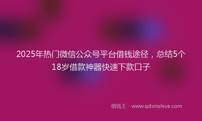 2025年热门微信公众号平台借钱途径，总结5个18岁借款神器快速下款口子