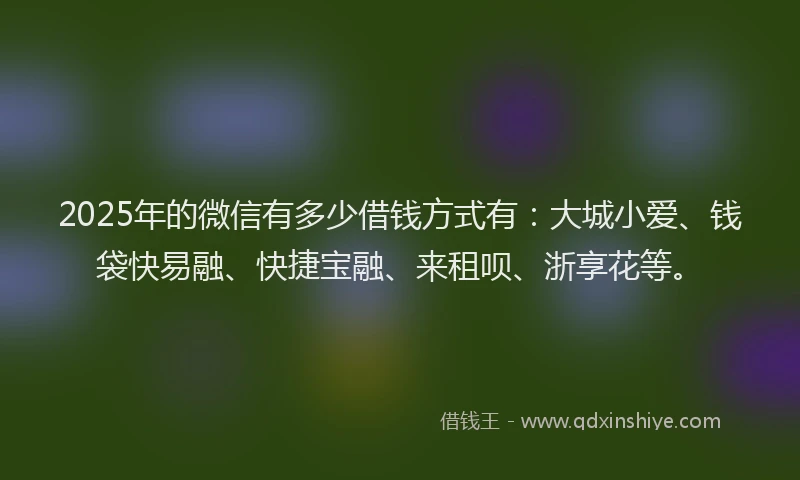 2025年的微信有多少借钱方式有：大城小爱、钱袋快易融、快捷宝融、来租呗、浙享花等。