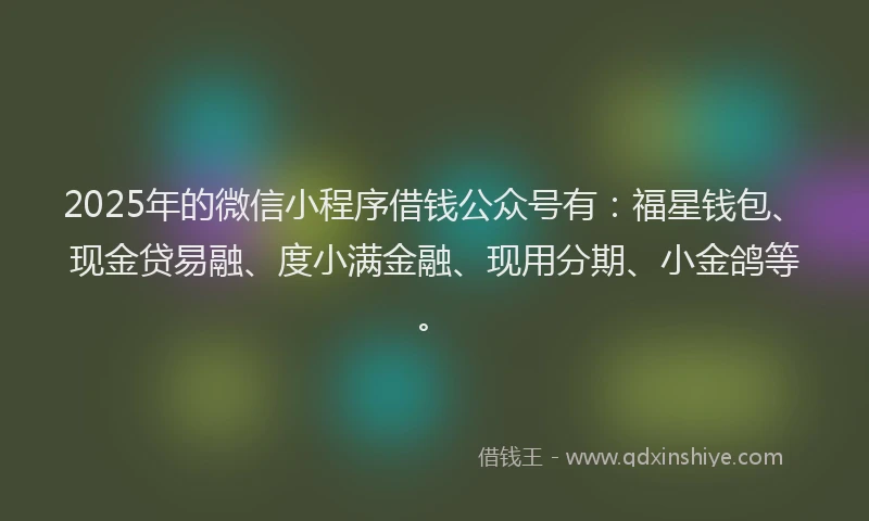 2025年的微信小程序借钱公众号有：福星钱包、现金贷易融、度小满金融、现用分期、小金鸽等。