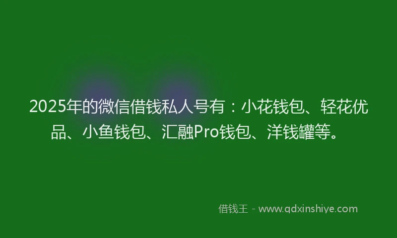 2025年的微信借钱私人号有：小花钱包、轻花优品、小鱼钱包、汇融Pro钱包、洋钱罐等。