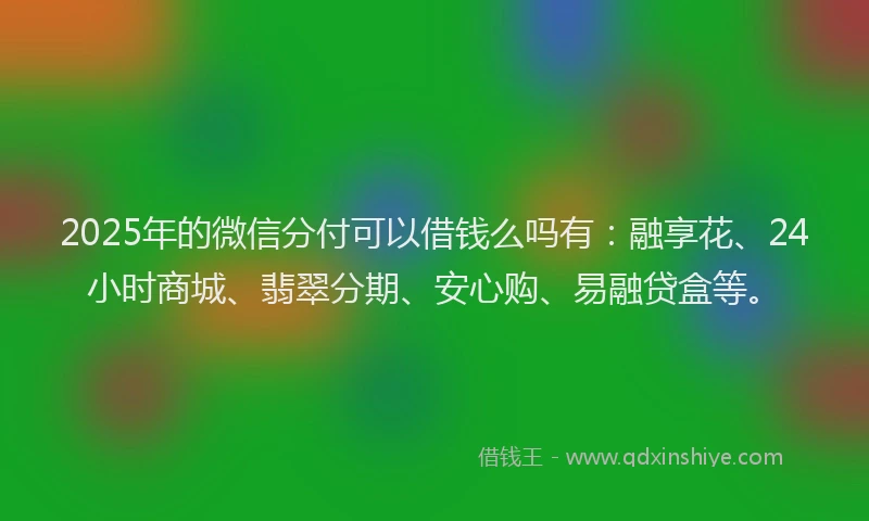 2025年的微信分付可以借钱么吗有：融享花、24小时商城、翡翠分期、安心购、易融贷盒等。