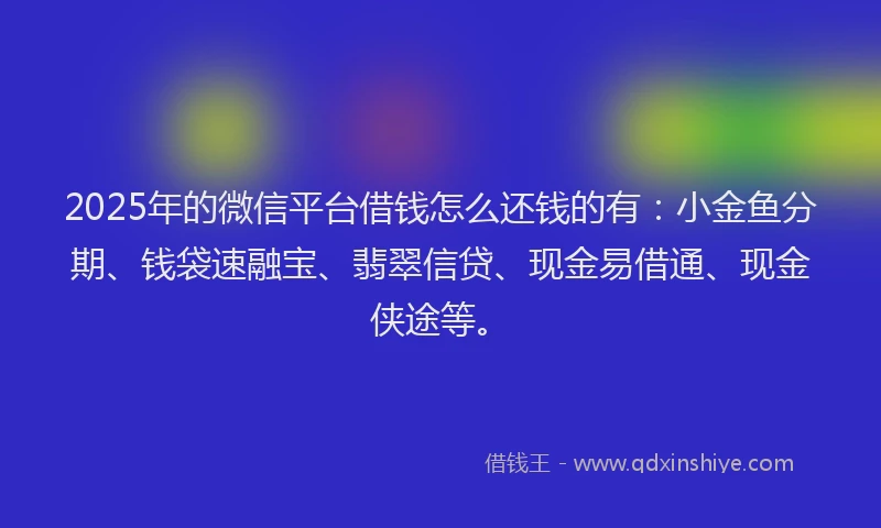 2025年的微信平台借钱怎么还钱的有：小金鱼分期、钱袋速融宝、翡翠信贷、现金易借通、现金侠途等。
