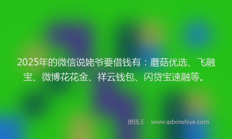 2025年的微信说姥爷要借钱有：蘑菇优选、飞融宝、微博花花金、祥云钱包、闪贷宝速融等。
