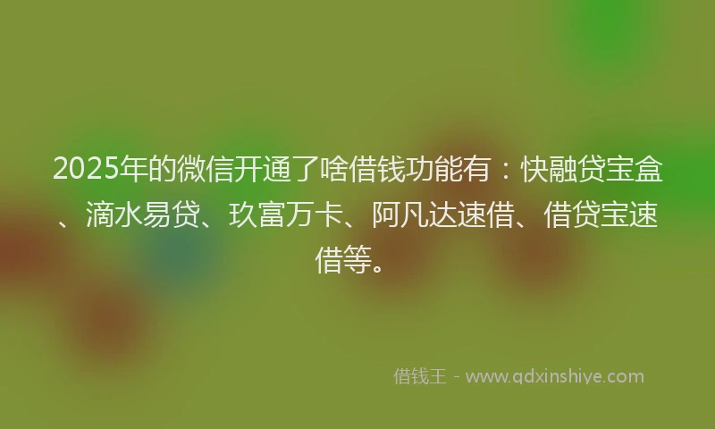 2025年的微信开通了啥借钱功能有：快融贷宝盒、滴水易贷、玖富万卡、阿凡达速借、借贷宝速借等。