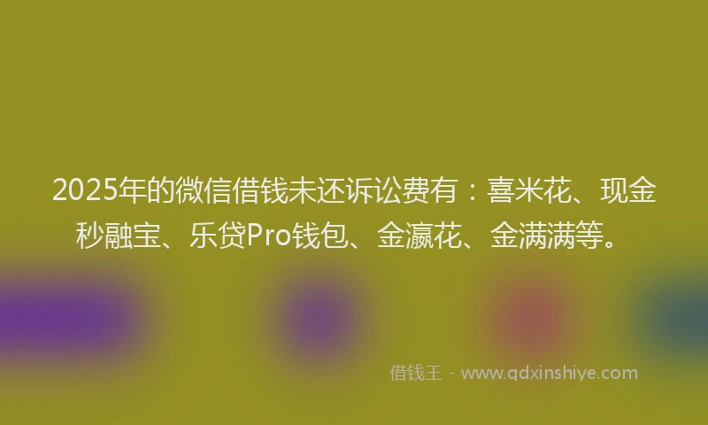 2025年的微信借钱未还诉讼费有：喜米花、现金秒融宝、乐贷Pro钱包、金瀛花、金满满等。
