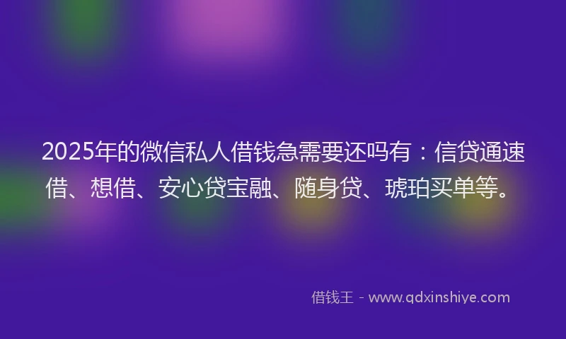 2025年的微信私人借钱急需要还吗有：信贷通速借、想借、安心贷宝融、随身贷、琥珀买单等。