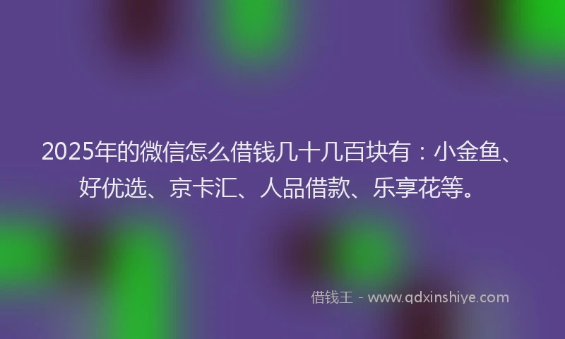 2025年的微信怎么借钱几十几百块有：小金鱼、好优选、京卡汇、人品借款、乐享花等。