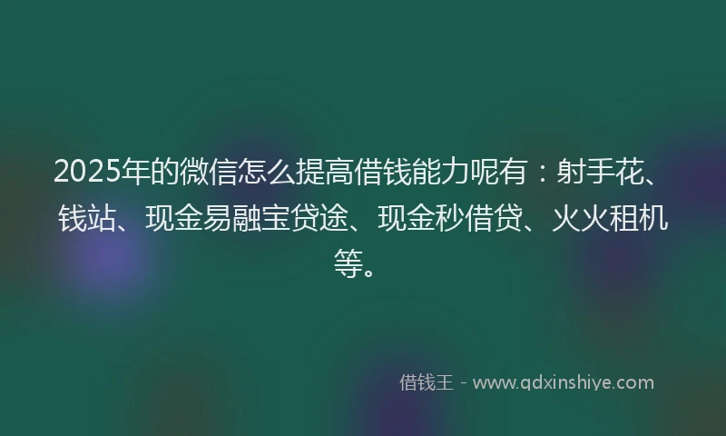 2025年的微信怎么提高借钱能力呢有：射手花、钱站、现金易融宝贷途、现金秒借贷、火火租机等。