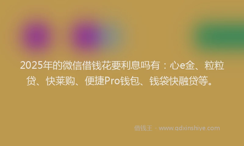 2025年的微信借钱花要利息吗有：心e金、粒粒贷、快莱购、便捷Pro钱包、钱袋快融贷等。