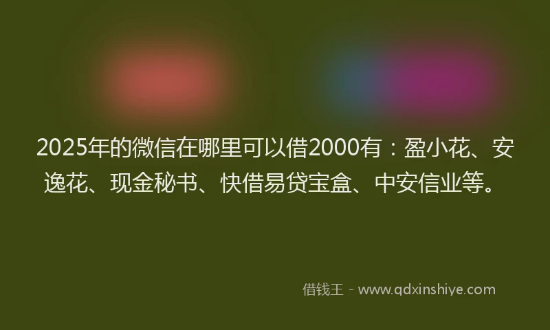 2025年的微信在哪里可以借2000有：盈小花、安逸花、现金秘书、快借易贷宝盒、中安信业等。
