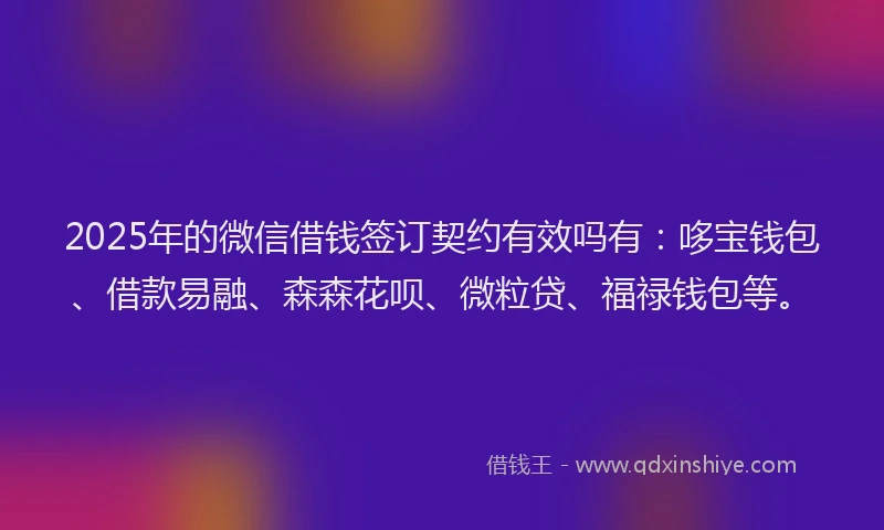 2025年的微信借钱签订契约有效吗有：哆宝钱包、借款易融、森森花呗、微粒贷、福禄钱包等。