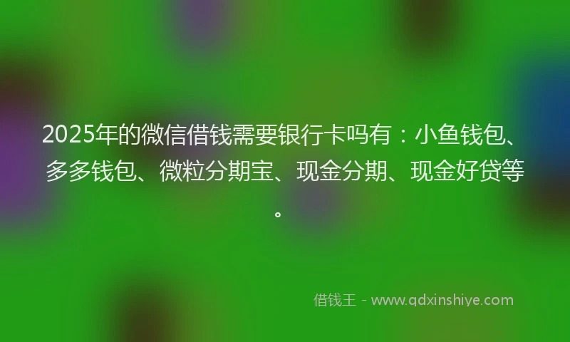2025年的微信借钱需要银行卡吗有：小鱼钱包、多多钱包、微粒分期宝、现金分期、现金好贷等。