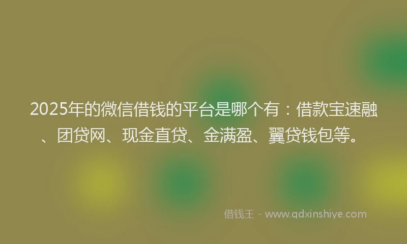 2025年的微信借钱的平台是哪个有：借款宝速融、团贷网、现金直贷、金满盈、翼贷钱包等。