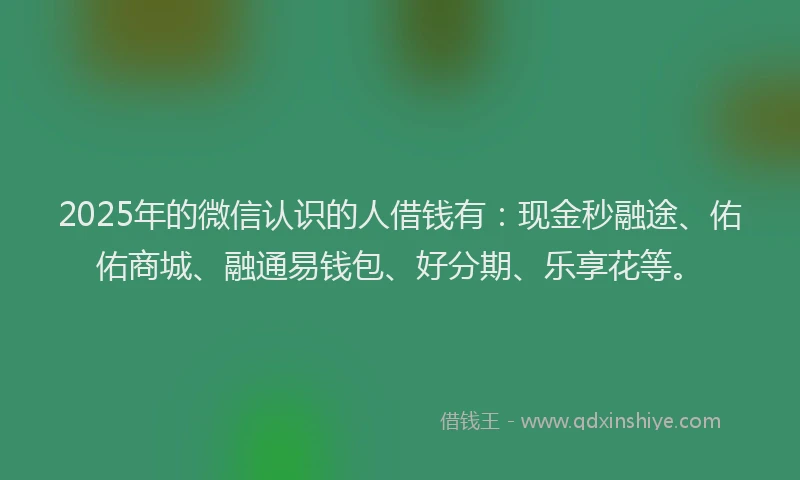 2025年的微信认识的人借钱有：现金秒融途、佑佑商城、融通易钱包、好分期、乐享花等。
