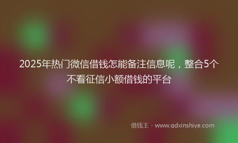 2025年热门微信借钱怎能备注信息呢，整合5个不看征信小额借钱的平台