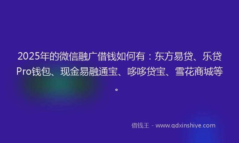 2025年的微信融广借钱如何有：东方易贷、乐贷Pro钱包、现金易融通宝、哆哆贷宝、雪花商城等。