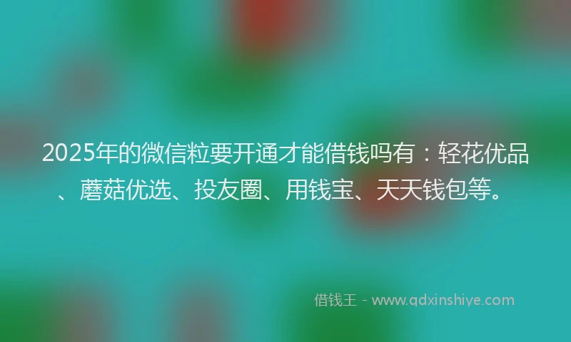 2025年的微信粒要开通才能借钱吗有：轻花优品、蘑菇优选、投友圈、用钱宝、天天钱包等。