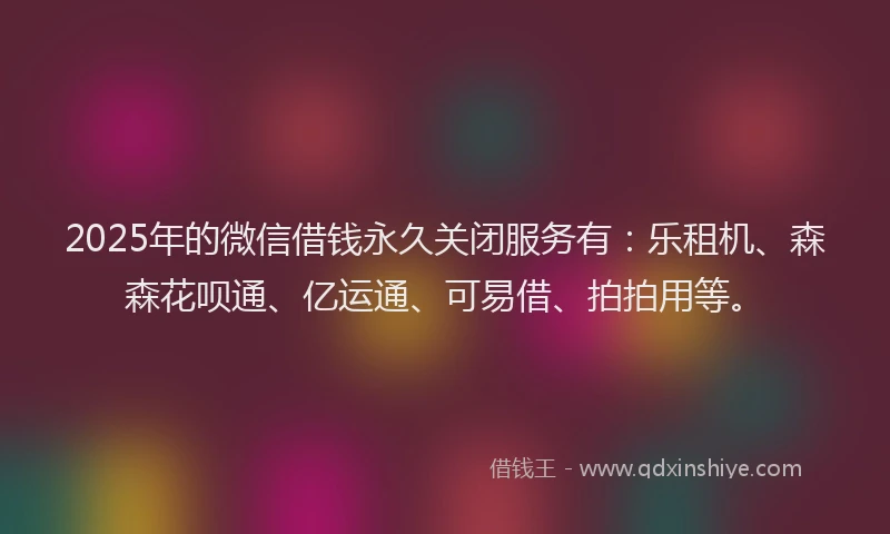 2025年的微信借钱永久关闭服务有：乐租机、森森花呗通、亿运通、可易借、拍拍用等。