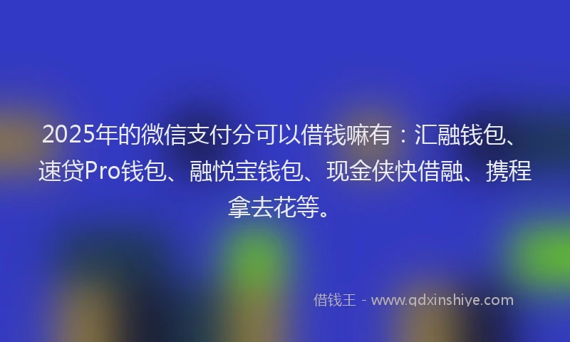 2025年的微信支付分可以借钱嘛有：汇融钱包、速贷Pro钱包、融悦宝钱包、现金侠快借融、携程拿去花等。