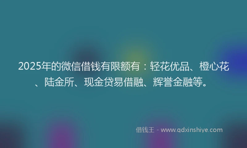 2025年的微信借钱有限额有：轻花优品、橙心花、陆金所、现金贷易借融、辉誉金融等。