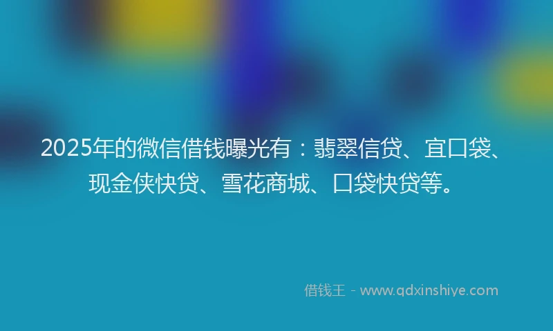 2025年的微信借钱曝光有：翡翠信贷、宜口袋、现金侠快贷、雪花商城、口袋快贷等。