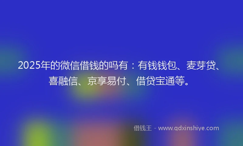 2025年的微信借钱的吗有：有钱钱包、麦芽贷、喜融信、京享易付、借贷宝通等。
