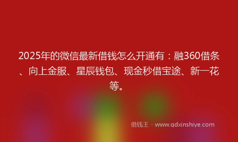 2025年的微信最新借钱怎么开通有：融360借条、向上金服、星辰钱包、现金秒借宝途、新一花等。