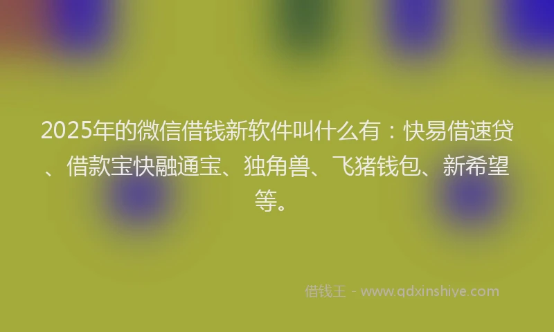 2025年的微信借钱新软件叫什么有：快易借速贷、借款宝快融通宝、独角兽、飞猪钱包、新希望等。