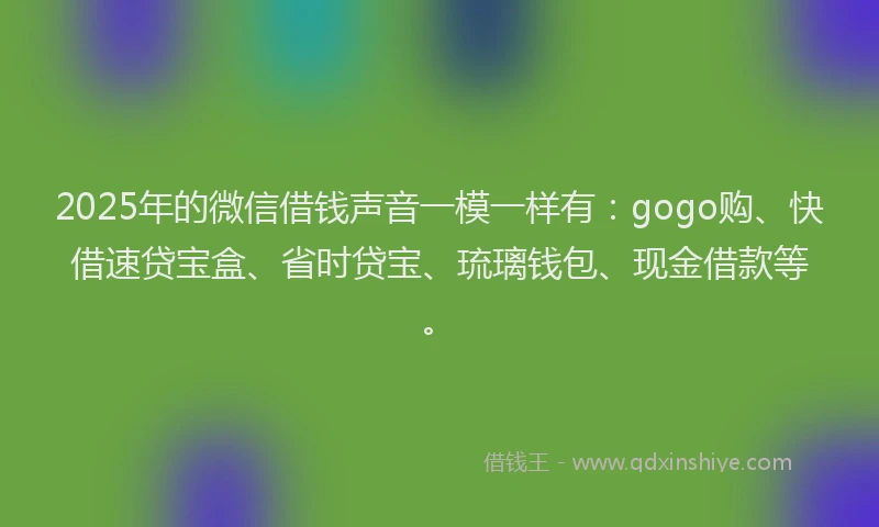 2025年的微信借钱声音一模一样有：gogo购、快借速贷宝盒、省时贷宝、琉璃钱包、现金借款等。