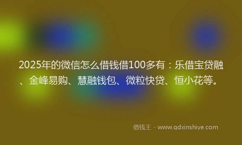 2025年的微信怎么借钱借100多有：乐借宝贷融、金峰易购、慧融钱包、微粒快贷、恒小花等。