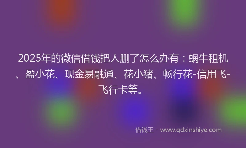 2025年的微信借钱把人删了怎么办有：蜗牛租机、盈小花、现金易融通、花小猪、畅行花-信用飞-飞行卡等。