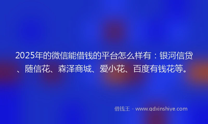 2025年的微信能借钱的平台怎么样有：银河信贷、随信花、森泽商城、爱小花、百度有钱花等。