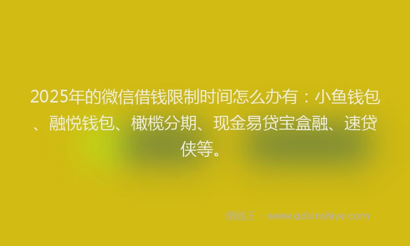 2025年的微信借钱限制时间怎么办有：小鱼钱包、融悦钱包、橄榄分期、现金易贷宝盒融、速贷侠等。