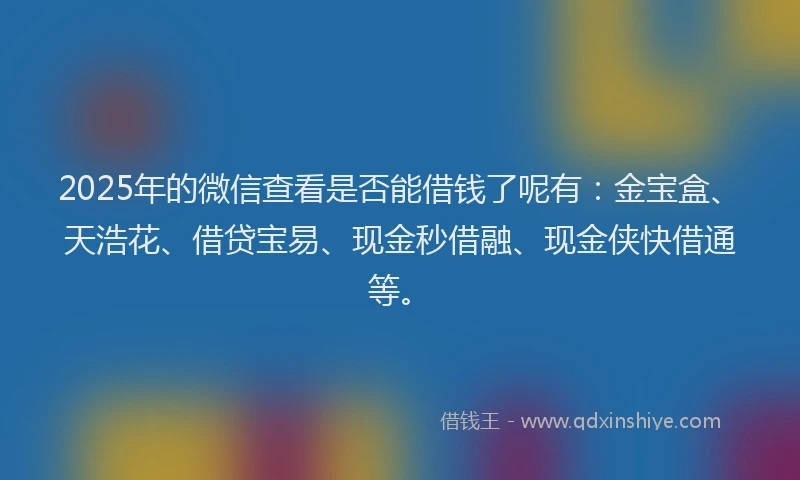 2025年的微信查看是否能借钱了呢有：金宝盒、天浩花、借贷宝易、现金秒借融、现金侠快借通等。
