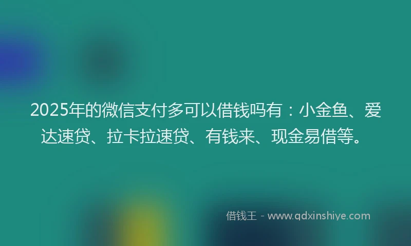 2025年的微信支付多可以借钱吗有：小金鱼、爱达速贷、拉卡拉速贷、有钱来、现金易借等。