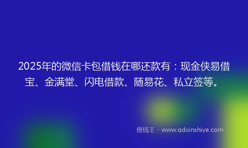 2025年的微信卡包借钱在哪还款有：现金侠易借宝、金满堂、闪电借款、随易花、私立签等。