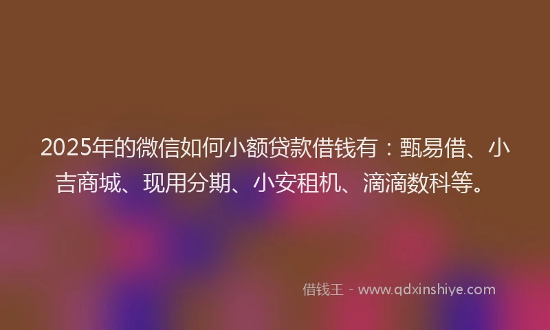 2025年的微信如何小额贷款借钱有：甄易借、小吉商城、现用分期、小安租机、滴滴数科等。