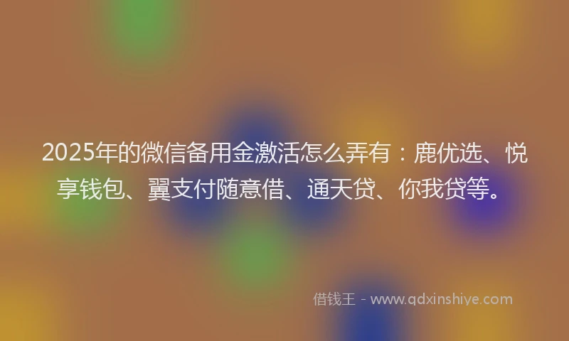 2025年的微信备用金激活怎么弄有：鹿优选、悦享钱包、翼支付随意借、通天贷、你我贷等。