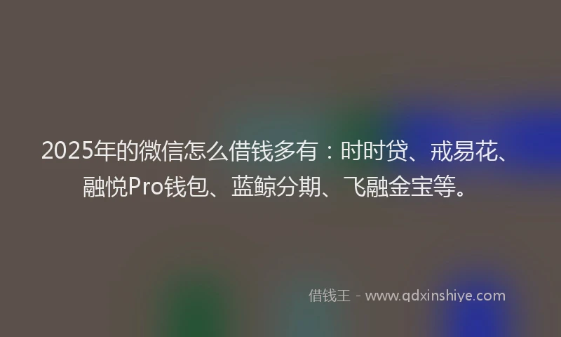 2025年的微信怎么借钱多有：时时贷、戒易花、融悦Pro钱包、蓝鲸分期、飞融金宝等。