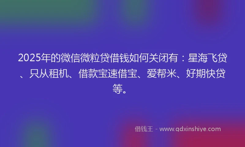 2025年的微信微粒贷借钱如何关闭有：星海飞贷、只从租机、借款宝速借宝、爱帮米、好期快贷等。