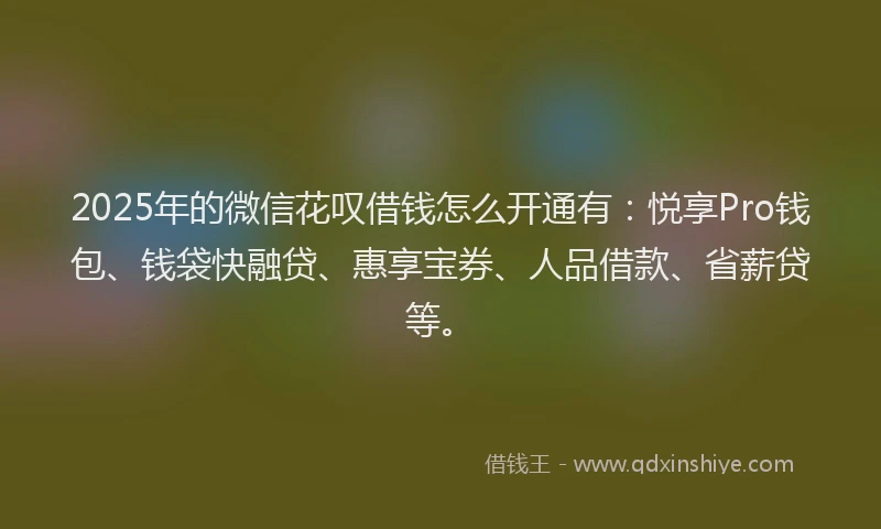 2025年的微信花叹借钱怎么开通有：悦享Pro钱包、钱袋快融贷、惠享宝券、人品借款、省薪贷等。