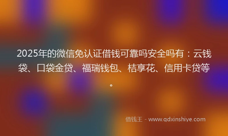 2025年的微信免认证借钱可靠吗安全吗有：云钱袋、口袋金贷、福瑞钱包、桔享花、信用卡贷等。