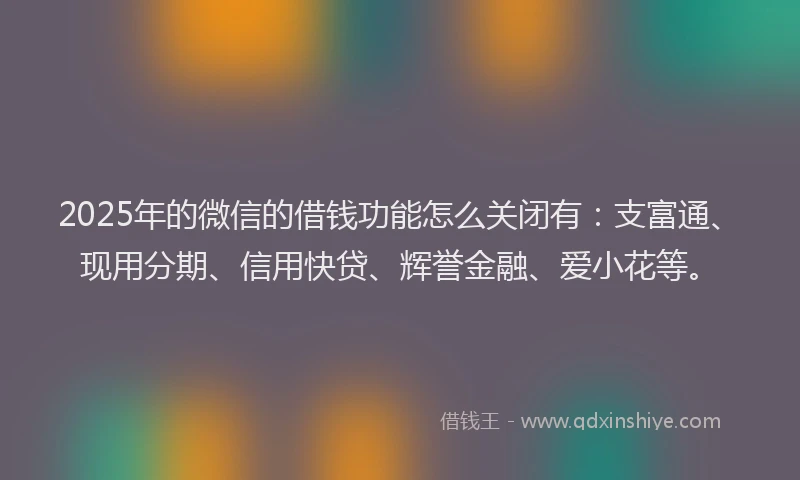 2025年的微信的借钱功能怎么关闭有：支富通、现用分期、信用快贷、辉誉金融、爱小花等。