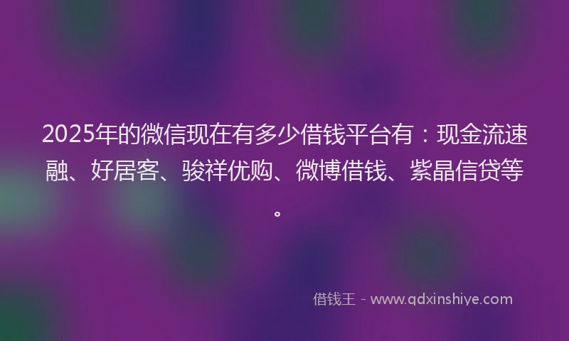 2025年的微信现在有多少借钱平台有：现金流速融、好居客、骏祥优购、微博借钱、紫晶信贷等。